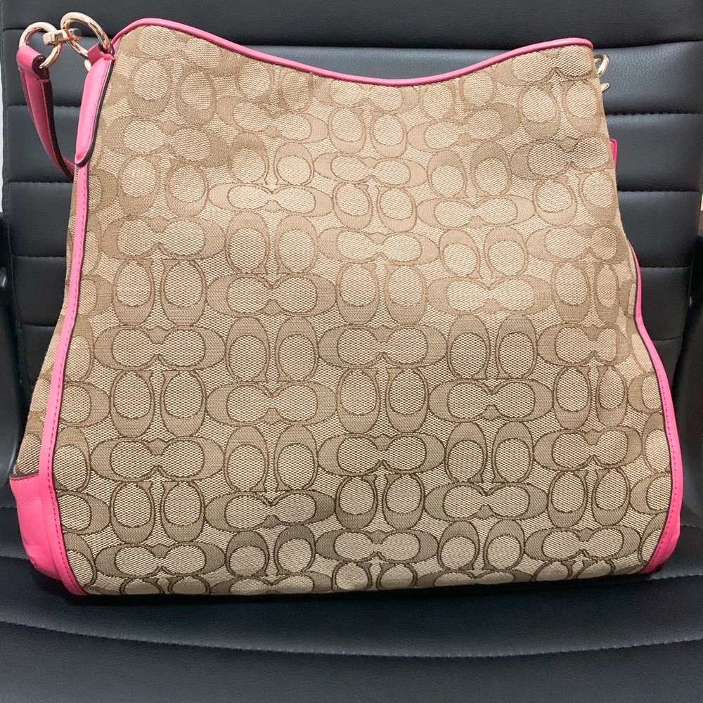 Coach Signature Tote - Khaki/Classic Red